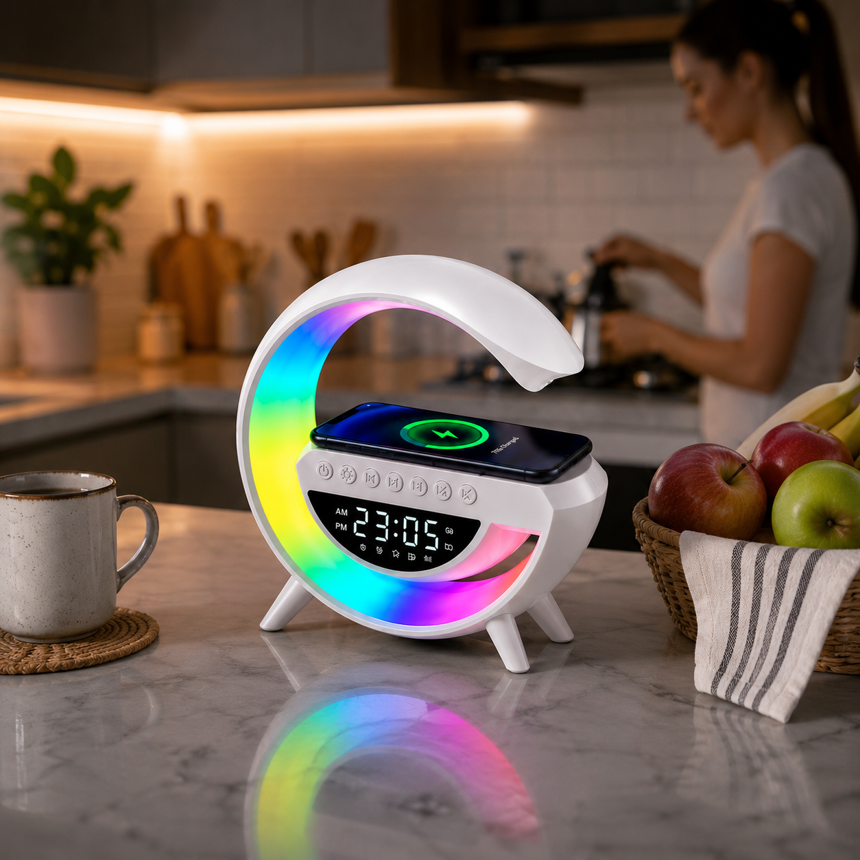 Altavoz Bluetooth Con Reloj y Cargador