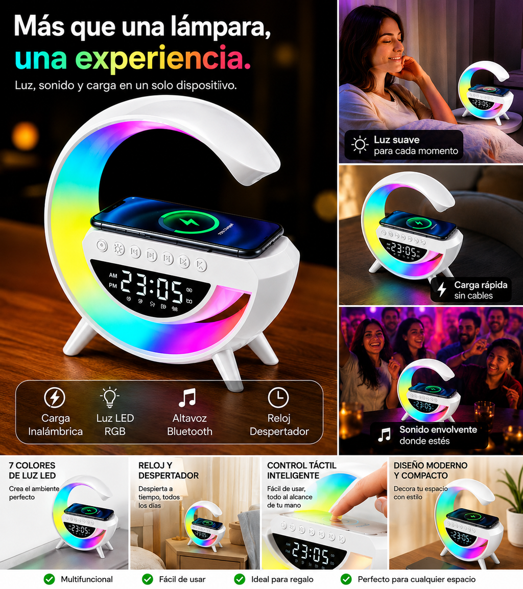 Altavoz Bluetooth Con Reloj y Cargador