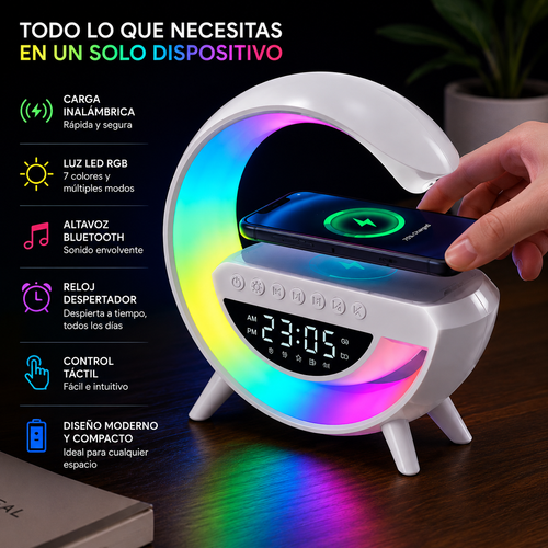 Altavoz Bluetooth Con Reloj y Cargador