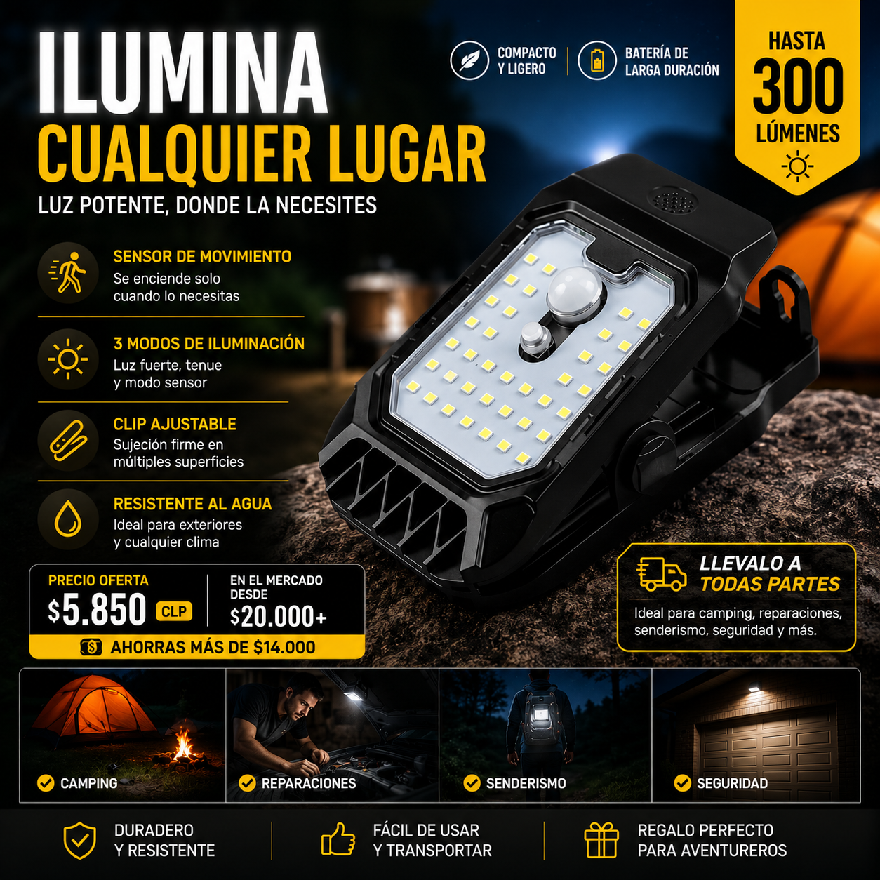 Lámpara Solar con Clip sensor YX-525
